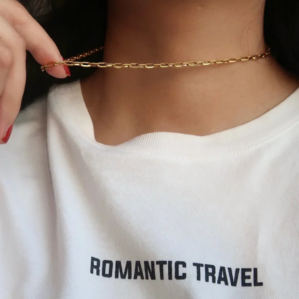 NEW 18K Gold Plated O Link Chain Paper Clip Necklace
